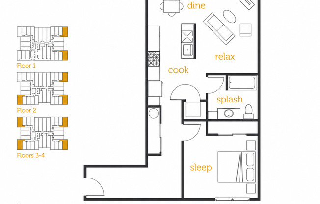 1 bed, 1 bath, 804 sqft, $2,050, Unit 119