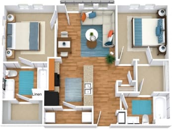 2 beds, 2 baths, 821 sqft, $1,379