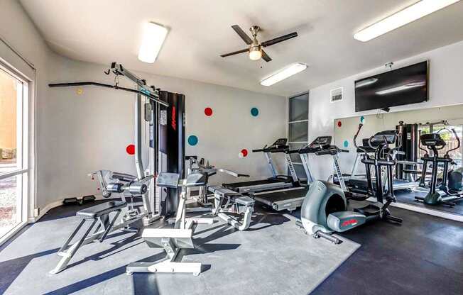 A well-equipped gym with a variety of exercise machines.