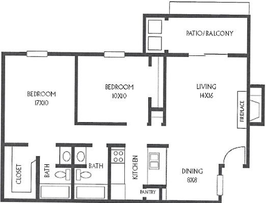 2 beds, 2 baths, 886 sqft, $1,255
