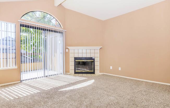 a bedroom with a large window