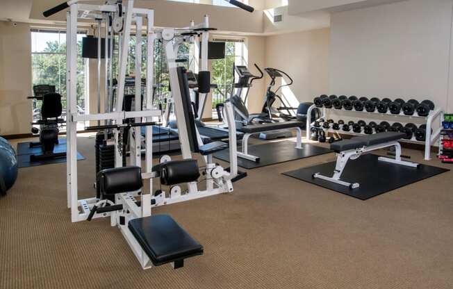 Fitness room weights and cardio machines