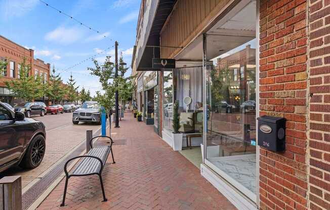 Brick storefront on brick streets in downtown Greer, SC