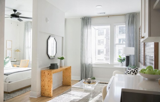 Bright and modern studio space with tall ceilings and abundant natural light at Novel Cary