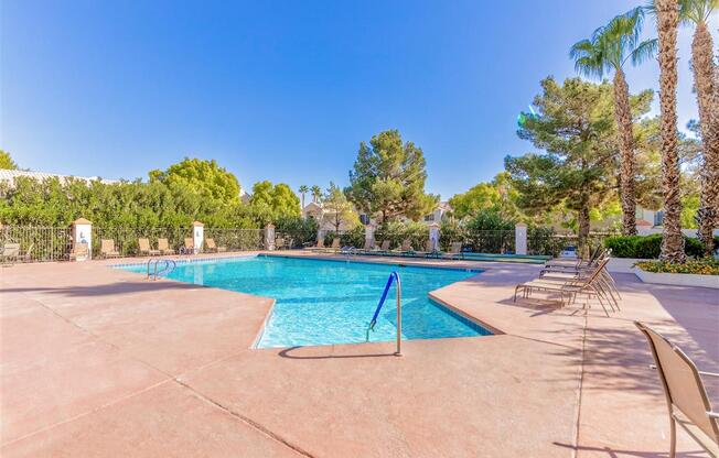 Heated pool deck of Country Club at Valley View Senior Apartments in Las Vegas, NV, For Rent. Now leasing 1 and 2 bedroom apartments.