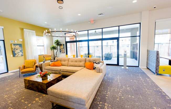 a living room with a couch and a coffee table