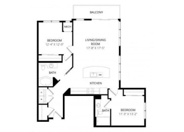 2 beds, 2 baths, 1,161 sqft, $2,790
