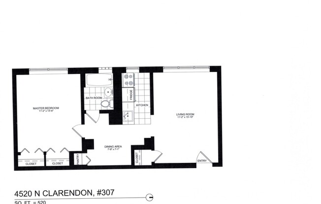 1 bed, 1 bath, 520 sqft, $1,900, Unit 907