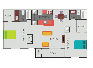 2 beds, 2 baths, 1,005 sqft, $1,434