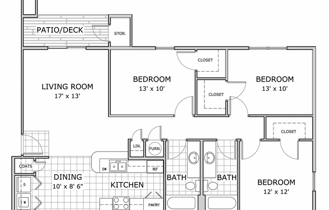 3 beds, 2 baths, 1,310 sqft, $1,225