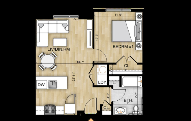 1 bed, 1 bath, 637 sqft, $1,900, Unit 319