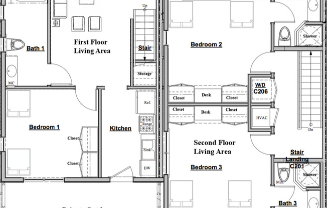 3 beds, 3 baths, 1,500 sqft, $3,695, Unit C