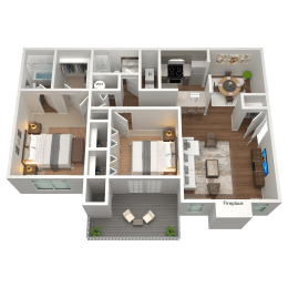 2 beds, 2 baths, 1,042 sqft, $1,354