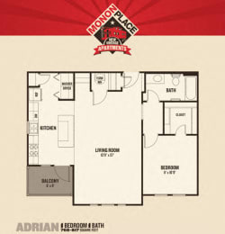 1 bed, 1 bath, 735 sqft, $1,532