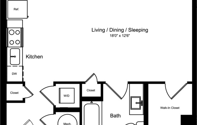 Studio, 1 bath, 513 sqft, $2,194, Unit 412