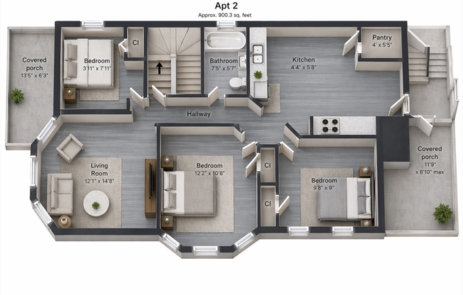 3 beds, 1 bath, 1,175 sqft, $3,000, Unit 2