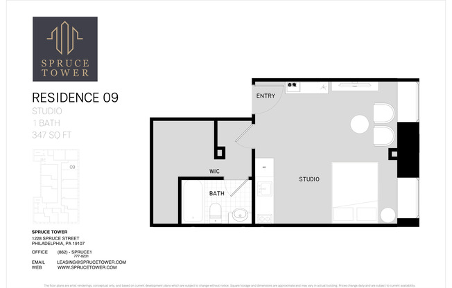 Studio, 1 bath, 336 sqft, $1,395, Unit 309
