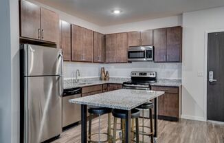 Flats kitchen with stainless steel appliances