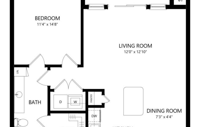1 bed, 1 bath, 756 sqft, $1,484