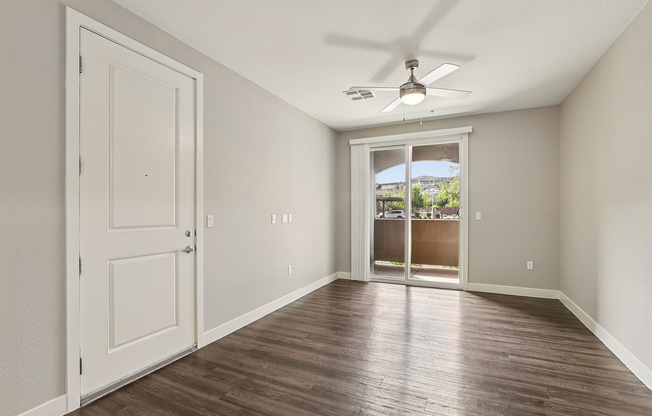 Hardwood Floors and Ceiling Fan in Living Room
