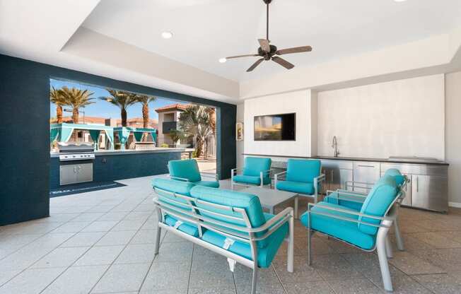 Pool seating at Sonoran Apartment Homes