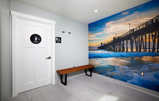 Newly renovated fitness center bathroom