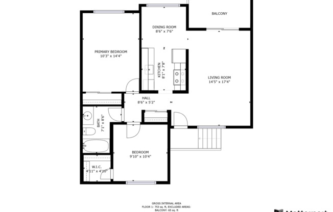 2 beds, 1 bath, 753 sqft, $1,550, Unit 3104-F