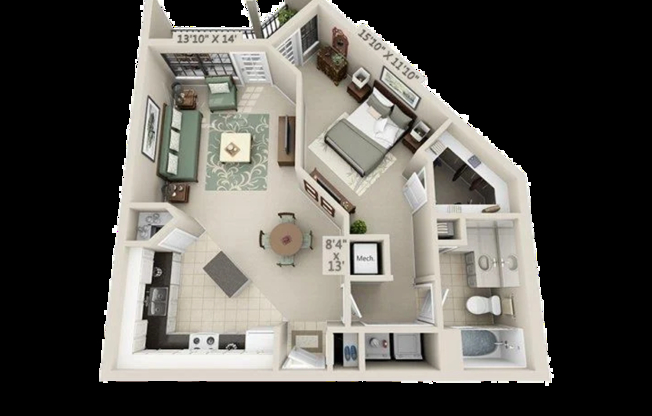 1 bed, 1 bath, 816 sqft, $1,299