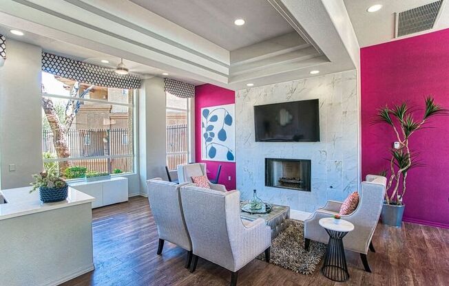 Lounge with large tv in apartments in mesa arizona at Vista Grove Apartments, Mesa