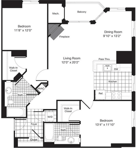 2 beds, 2 baths, 1,170 sqft, $3,494, Unit 1302