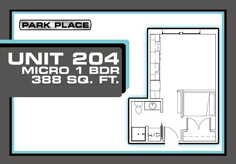 Studio, 1 bath, 388 sqft, $1,225, Unit 204