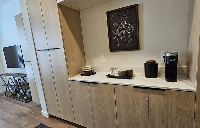 wooden cupboards at Lotus Republic Apartments for rent in Downtown Salt Lake City, Utah