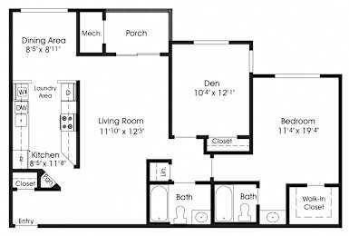 1 bed, 2 baths, 995 sqft, $1,858