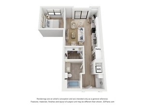 Studio, 1 bath, 616 sqft, $1,224