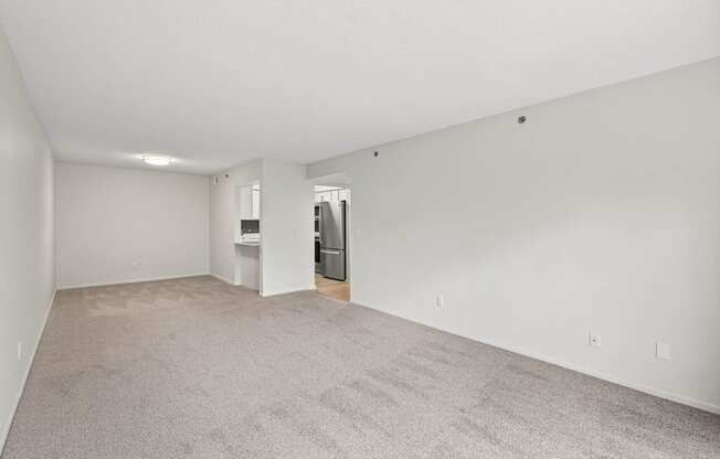 A large, empty room with a carpeted floor and white walls.