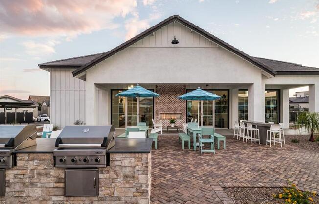 grills on patio at leasing office