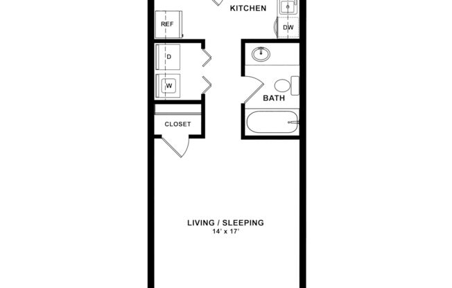 Studio, 1 bath, 475 sqft, $955