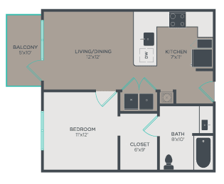 1 bed, 1 bath, 637 sqft, $1,429