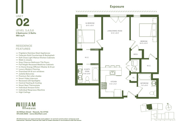 2 beds, 2 baths, 980 sqft, $2,850, Unit 302