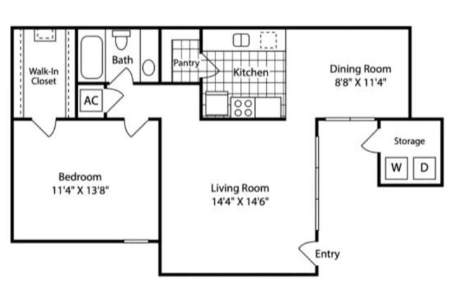 1 bed, 1 bath, 738 sqft, $904