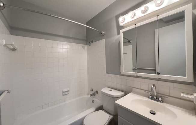 a bathroom with a sink toilet and a bath tub