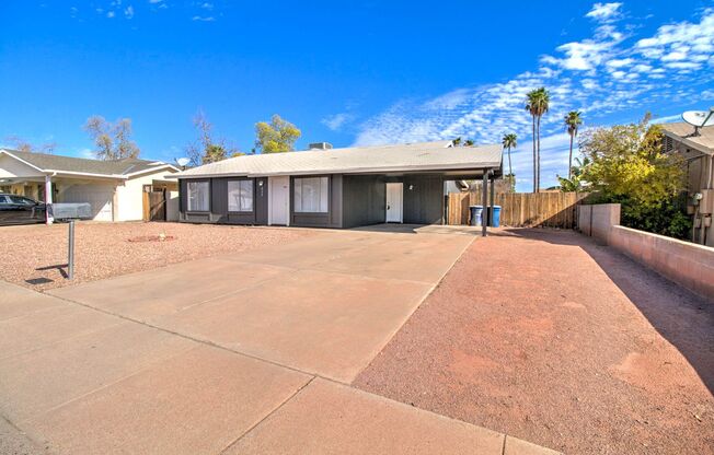 3 Bedroom + 2 Bathroom + 2 Car Carport Single Level Home in Tempe