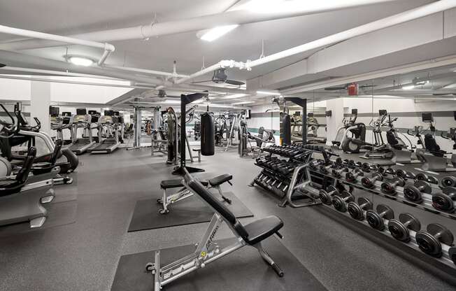 a gym with weights and other exercise equipment