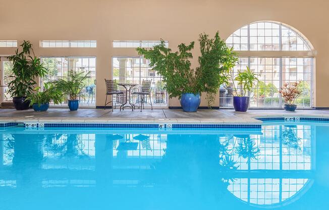 A large indoor pool at The Claremont Apartments in Overland Park, Kansas.