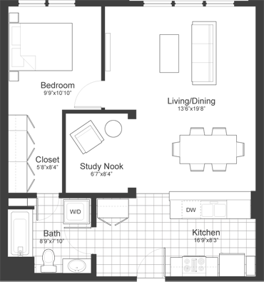 1 bed, 1 bath, 787 sqft, $3,100