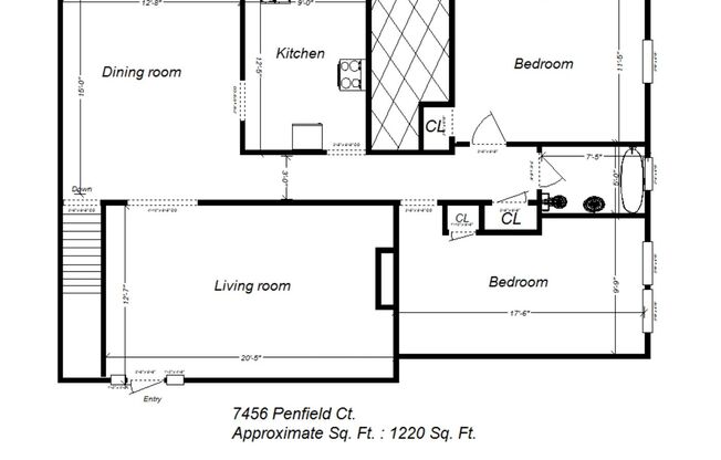 2 beds, 1 bath, 1,220 sqft, $1,599, Unit 7456 Penfield Court