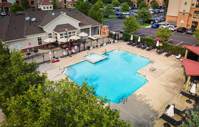 an aerial view of the swimming pool at Bristol Station at Bristol Station Apartments, Carteret, NJ, 07008