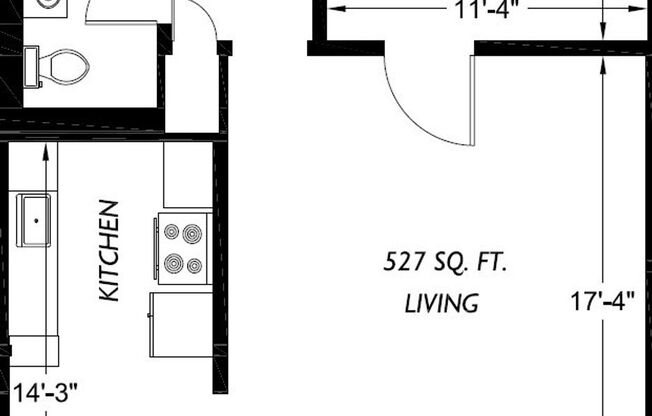 Studio, 1 bath, 527 sqft, $1,595, Unit 307