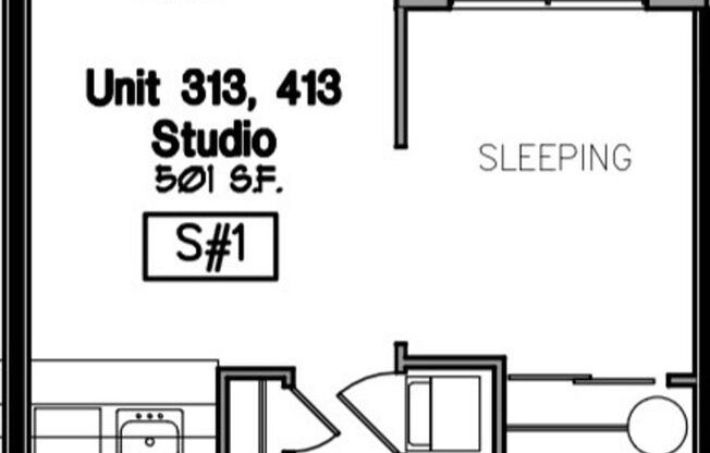 Studio, 1 bath, 501 sqft, $1,550, Unit 313