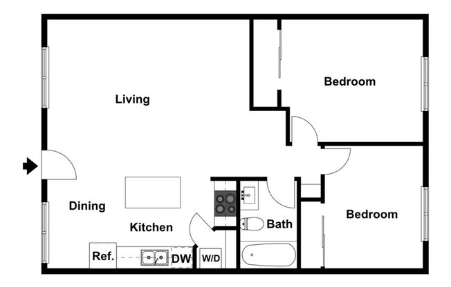 2 beds, 1 bath, 850 sqft, $1,250, Unit B-201